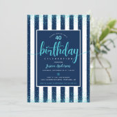 Turquoise verjaardag glitterscript navy aangepast kaart (Staand voorkant)