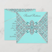 Turquoise verjaardagsfeestje kaart (Voorkant / Achterkant)