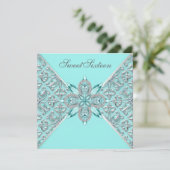 Turquoise verjaardagsfeestje kaart (Staand voorkant)