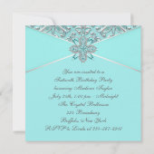 Turquoise verjaardagsfeestje kaart (Achterkant)