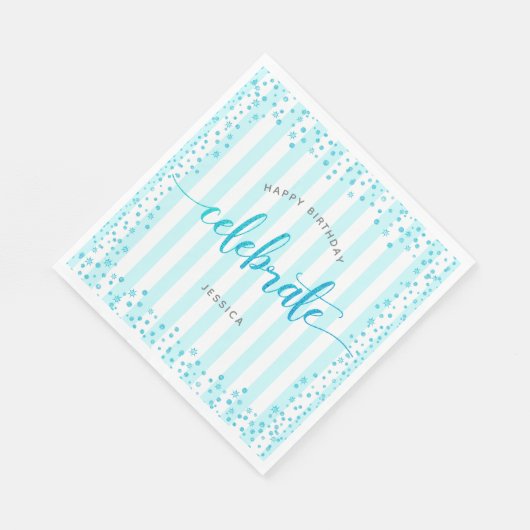 Turquoise verjaardagsglitter stippen strepen moder servet (Hoek)