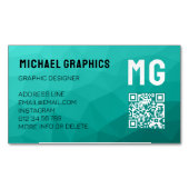 Turquoise verloop geometrisch mesh patroon QR-code Magnetisch Visitekaartje (Voorkant)