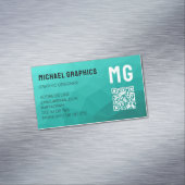 Turquoise verloop geometrisch mesh patroon QR-code Magnetisch Visitekaartje (Voorbeeld)