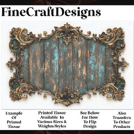 Turquoise verouderd hout, gouden rand AN7 Decoupag Tissuepapier