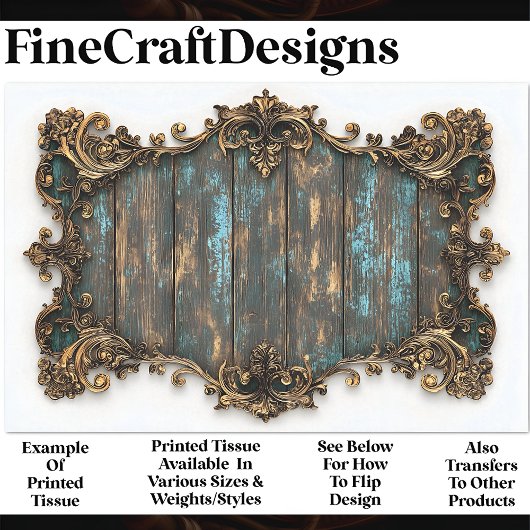 Turquoise verouderd hout, gouden rand AN7 Decoupag Tissuepapier