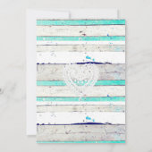 Turquoise verweerd hout rustieke kant uitnodiginge kaart (Achterkant)