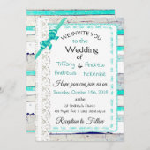 Turquoise verweerd hout rustieke kant uitnodiginge kaart (Voorkant / Achterkant)