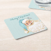 Turquoise  Victoriaans Santa Claus Stripe Kartonnen Onderzetters (Schuin)