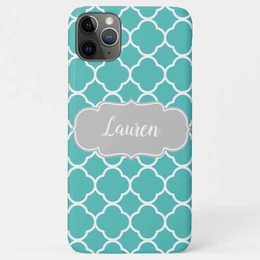 Turquoise Vierblad Custom Naam Case-Mate iPhone Case (Achterkant)