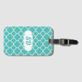 Turquoise Vierbladige Bloem Custom Monogram Bagagelabel (Voorkant (horizontaal))