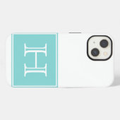 Turquoise Vierkant Monogram iPhone Hoesje (Achterkant horizontaal)
