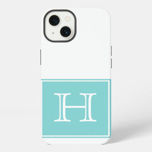 Turquoise Vierkant Monogram iPhone Hoesje (Achterkant)