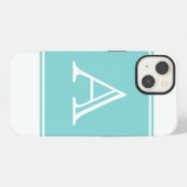 Turquoise Vierkant Monogram iPhone Hoesje (Achterkant horizontaal)