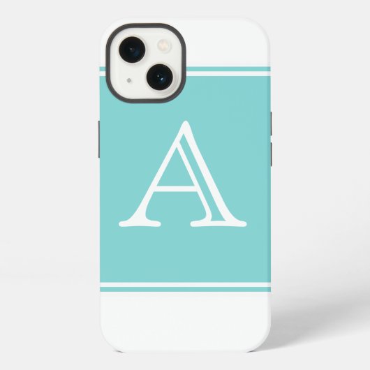Turquoise Vierkant Monogram iPhone Hoesje (Achterkant)