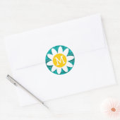 Turquoise vierkanten; Retro vierkant; Daisy Ronde Sticker (Envelop)