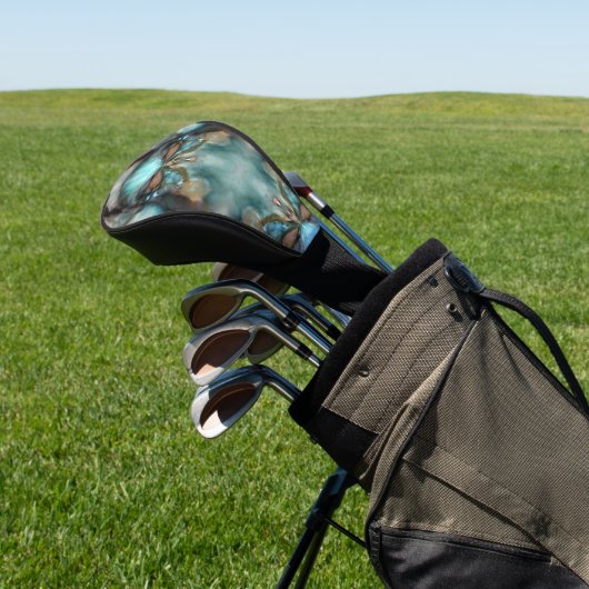 Turquoise Viking masker abstract Golfheadcover (Insitu)