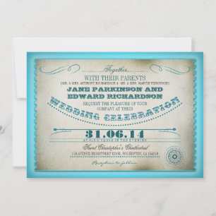 Turquoise vintage huwelijksuitnodigingen - Tickets Kaart