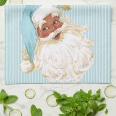 Turquoise Vintage Kerstman van Kleur Theedoek (Gevouwen)