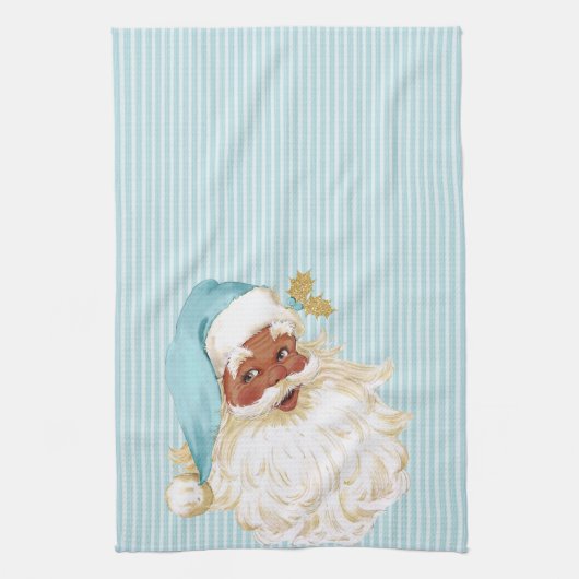 Turquoise Vintage Kerstman van Kleur Theedoek (Verticaal)