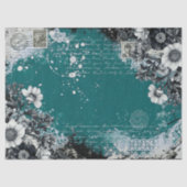 Turquoise Vintage Romantische Bloemige Ephemera De Tissuepapier (Voorkant)
