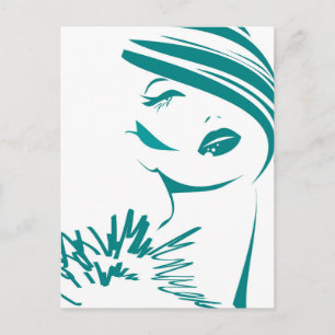 Turquoise Vintage Vrouwen Gezicht Briefkaart