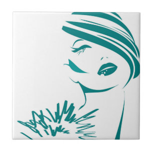 Turquoise Vintage Vrouwen Gezicht Tegeltje