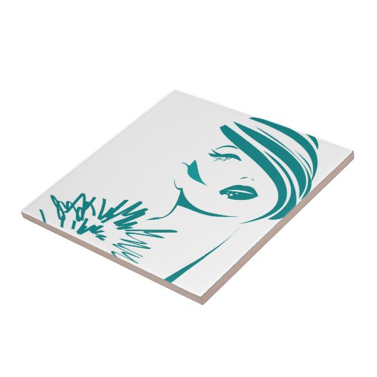 Turquoise Vintage Vrouwen Gezicht Tegeltje (Zijkant)