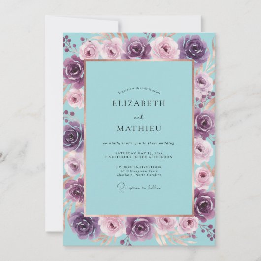 Turquoise Violet Ranunculus Sage Bruiloft Kaart (Voorkant)