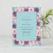 Turquoise Violet Ranunculus Sage Bruiloft Kaart (Staand voorkant)
