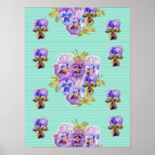 Turquoise Viooltje bloem bloemen Shabby Chic Poste Poster