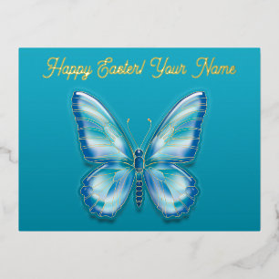 Turquoise Vlinder Folie Feestdagen Briefkaart