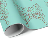 Turquoise Vlinder Inpakpapier  (Rol Hoek)