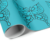 Turquoise Vlinder Inpakpapier  (Rol Hoek)