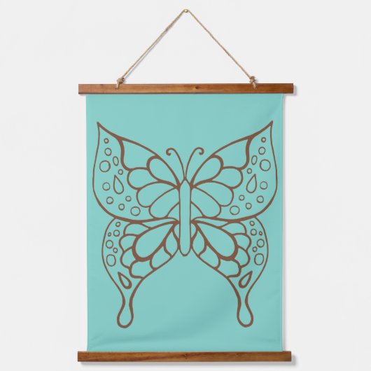 Turquoise Vlinder Kunst Tapijt Hangend Wandkleed (Voorkant)
