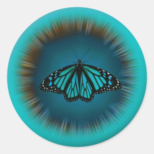 Turquoise vlinder Mandala Sticker (Voorkant)