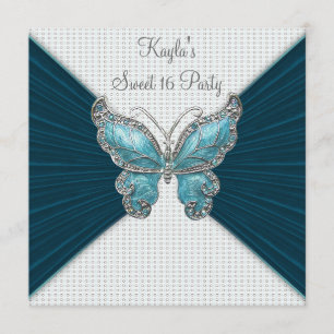 Turquoise Vlinder Sweet Sixteen Verjaardagsfeest Kaart