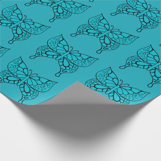 turquoise vlinderpapier cadeaupapier (Hoek)