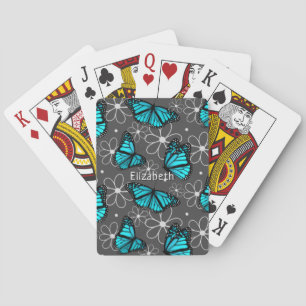  turquoise vlinderpatroon gepersonaliseerd pokerkaarten
