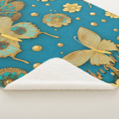Turquoise Vlinders, Gouden Glitters Naam Sherpa Deken (3/4)