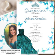 Turquoise Vlinders Jurk Tiara Foto Quinceanera