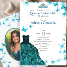 Turquoise Vlinders Jurk Tiara Foto Quinceanera