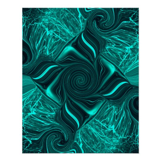 Turquoise Vloeibare Marmer Abstracte Kunst Perfect Poster (Voorkant)