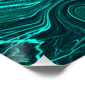 Turquoise Vloeibare Marmer Abstracte Kunst Perfect Poster (Hoek)