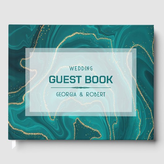 Turquoise vloeibare marmer textuur gastenboek (Voorkant)