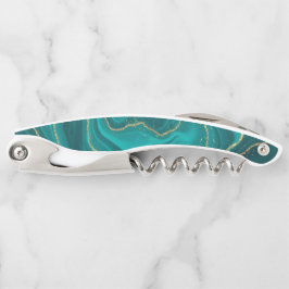 Turquoise vloeibare marmeren achtergrond met goud kurkentrekker