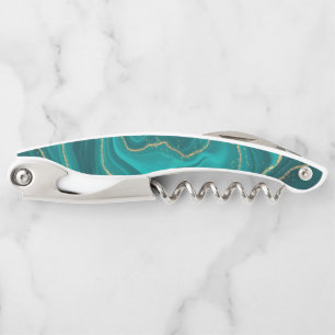 Turquoise vloeibare marmeren achtergrond met goud kurkentrekker