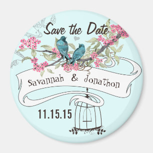 Turquoise Vogels Roze Kersenbloesem Save the Date Magneet