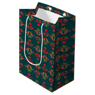 Turquoise Volkskunst Bloemendruk Cozy Rustieke Her Medium Cadeauzakje