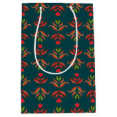 Turquoise Volkskunst Bloemendruk Cozy Rustieke Her Medium Cadeauzakje (Voorkant)