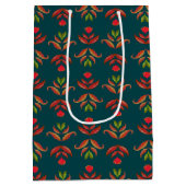 Turquoise Volkskunst Bloemendruk Cozy Rustieke Her Medium Cadeauzakje (Achterkant)